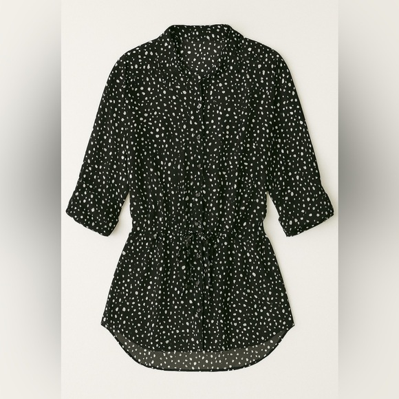 Lane Bryant Sheer Womens Blouse Size 14 Black White Rolled Sleeves Waist - Picture 6 of 6